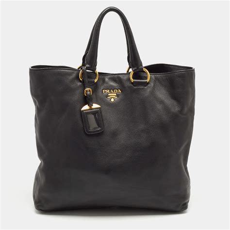 prada mirage two tone tote leather black|Prada Black Vitello Daino Convertible Tote Medium .